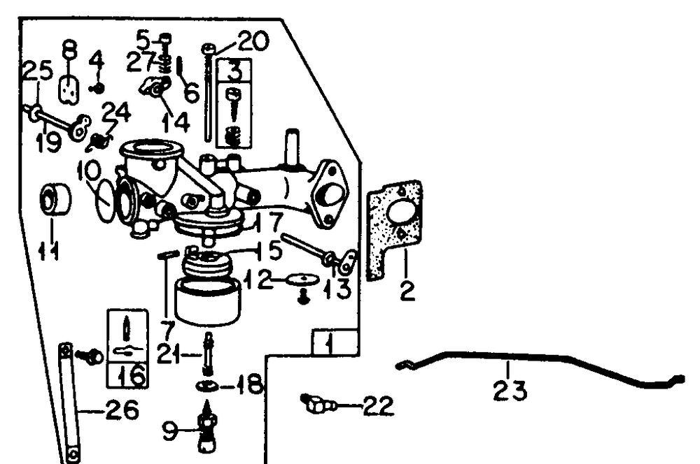 Carburetor Diagram and Parts List for 382 383-0350028U-0350029U-0350032U-0350033U-0350036U-0350037U-132100-132399-132383100-133100-133399-133383100-134100-134399-134383100 Cub Cadet Lawn Tractor